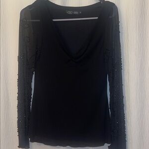 CDC Black Top with Sheer Embellished Sleeves